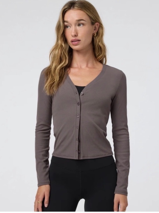 Vuori Tops - Women's Vuori Pose Thin Ribbed V-Neck Cardigan in Chia Size Small